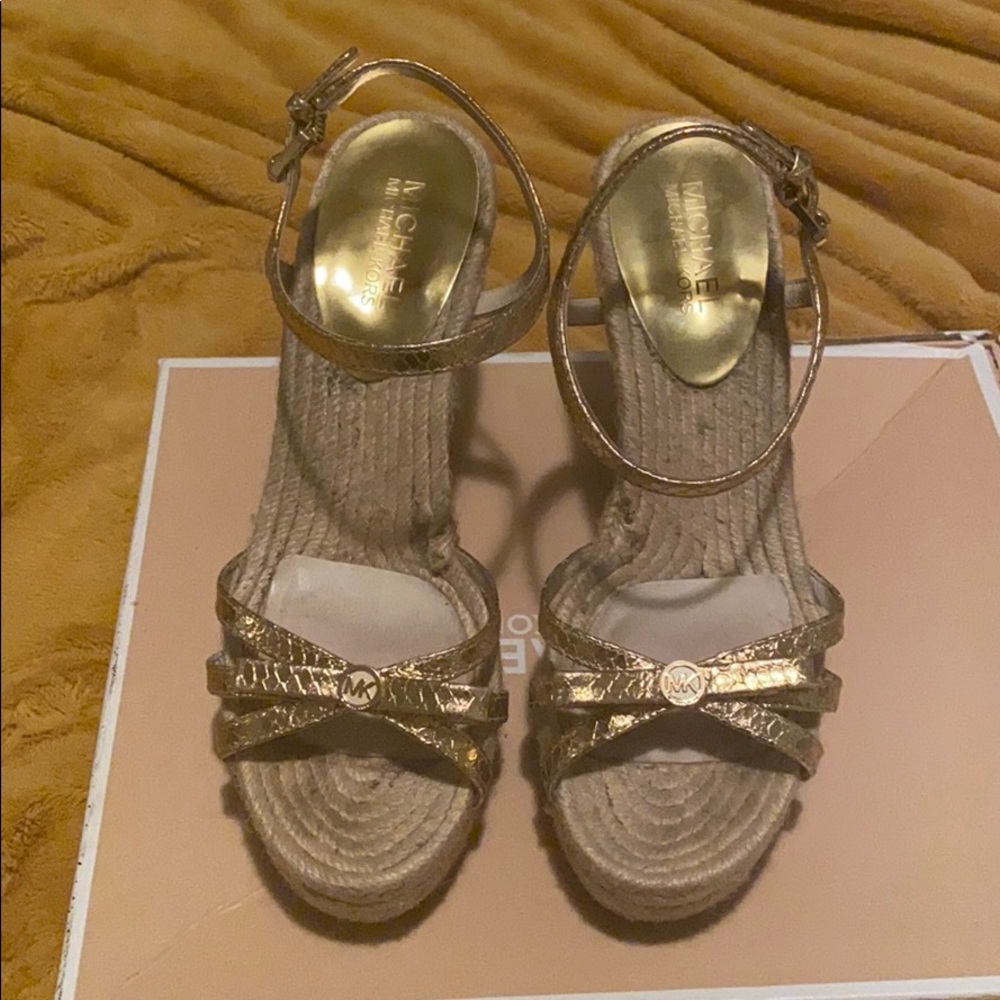 Michael Kors gold snakeskin espadrilles